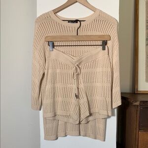 Cozy Knit Lounge Set - Beige Sweater & Shorts